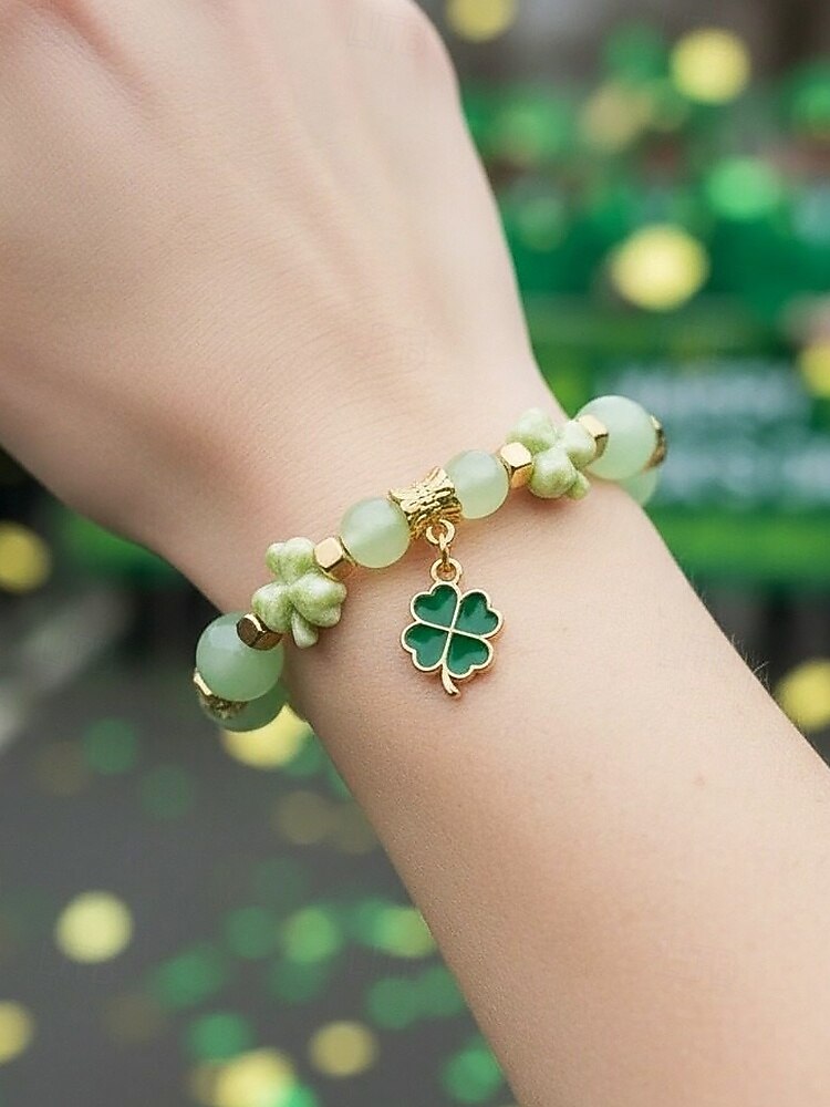 سوار ساحر للنساء بمناسبة عيد القديس باتريك، مزين بقلادة على شكل نبتة البرسيم الأخضر، بتصميم خرز متعدد الأنماط، مصنوع من سبيكة معدنية وكريستال صناعي، مجوهرات احتفالية أيرلندية للنساء 2026 - $7.99 –P1