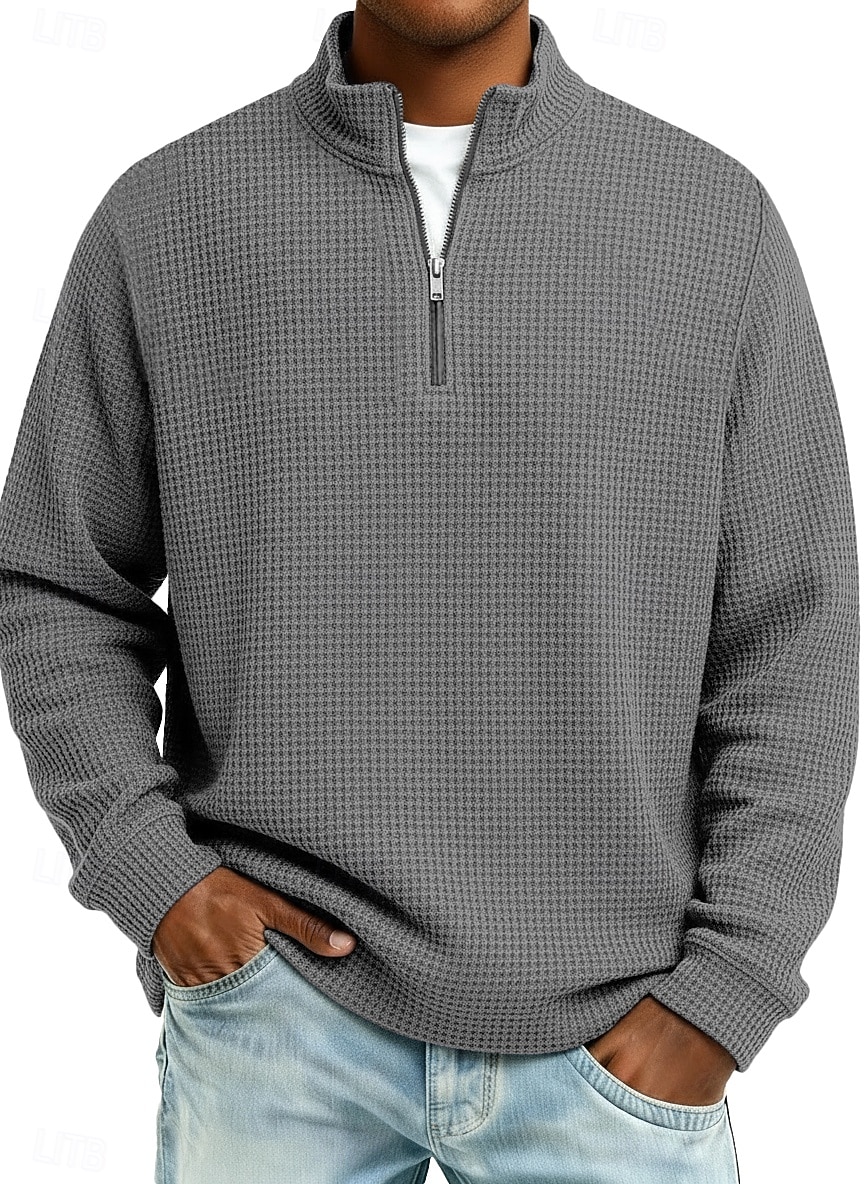 Hombre Camiseta de punto gofre camiseta Casual Exterior Cuello Mao Cremallera de un cuarto Manga Larga Moda Moderno Color sólido Con Texturas De Punto Otoño Primavera & Otoño Otoño invierno Ajuste 2026 - $22.99 –P10