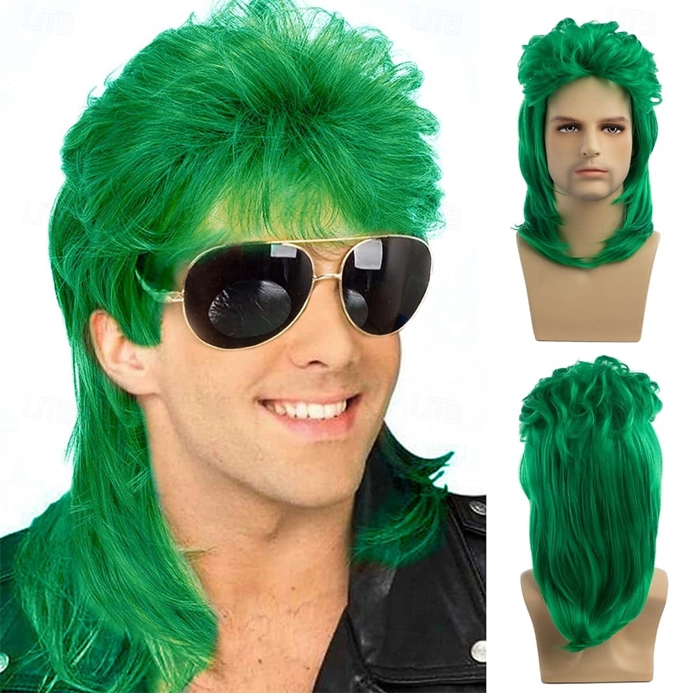 Grüne Perücken Mullet-Perrücken grün lockig 70er 80er Retro Cosplay-Kostümperücke Disco-Perrücken 2026 - $21.99 –P1