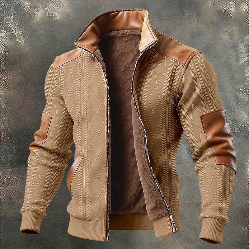 Voor heren Winterjas Fleecejack Vrijetijdsjas Casual Dagelijks Thermisch Warm Jacquard Zak Herfst Winter Kleurenblok Streetwear Dagelijks Opstaand Normaal Zwart Wit Donkergroen Khaki Grijs Jacks 2026 - $26.99 –P2