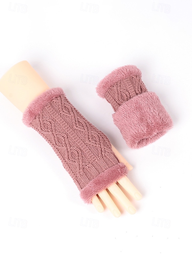 Strikkede fingerløse hansker til dame med fleecefôr for varme, tilgjengelig i flere farger, perfekt for vinter- og fritidsbruk 2026 - $9.99 –P8