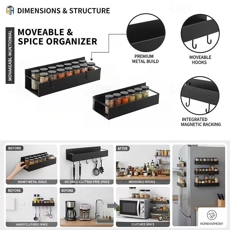 2 магнитных органайзера для холодильника с 4 съемными крючками, магнитная полка для хранения без сверления, боковая полка для хранения на холодильнике, компактные аксессуары для кухни и ванной, 2026 - $22.99 –P13
