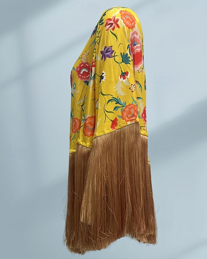 Women's Blouse Tassel Print Floral Active Stylish Long Sleeve Crew Neck Regular Tops Daily Holiday Going out Blue Yellow Summer Spring 2026 - $44.99 –P3