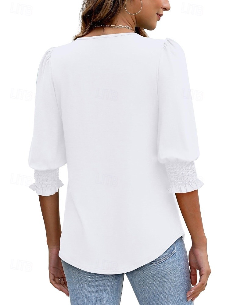 Per donna Maglietta Semplice Casual Manica 3/4 Girocollo Top Regolari Quotidiano Uscire Weekend Blu Nero Bianco Rosso Primavera Autunno del 2026 a $25.99 –P9