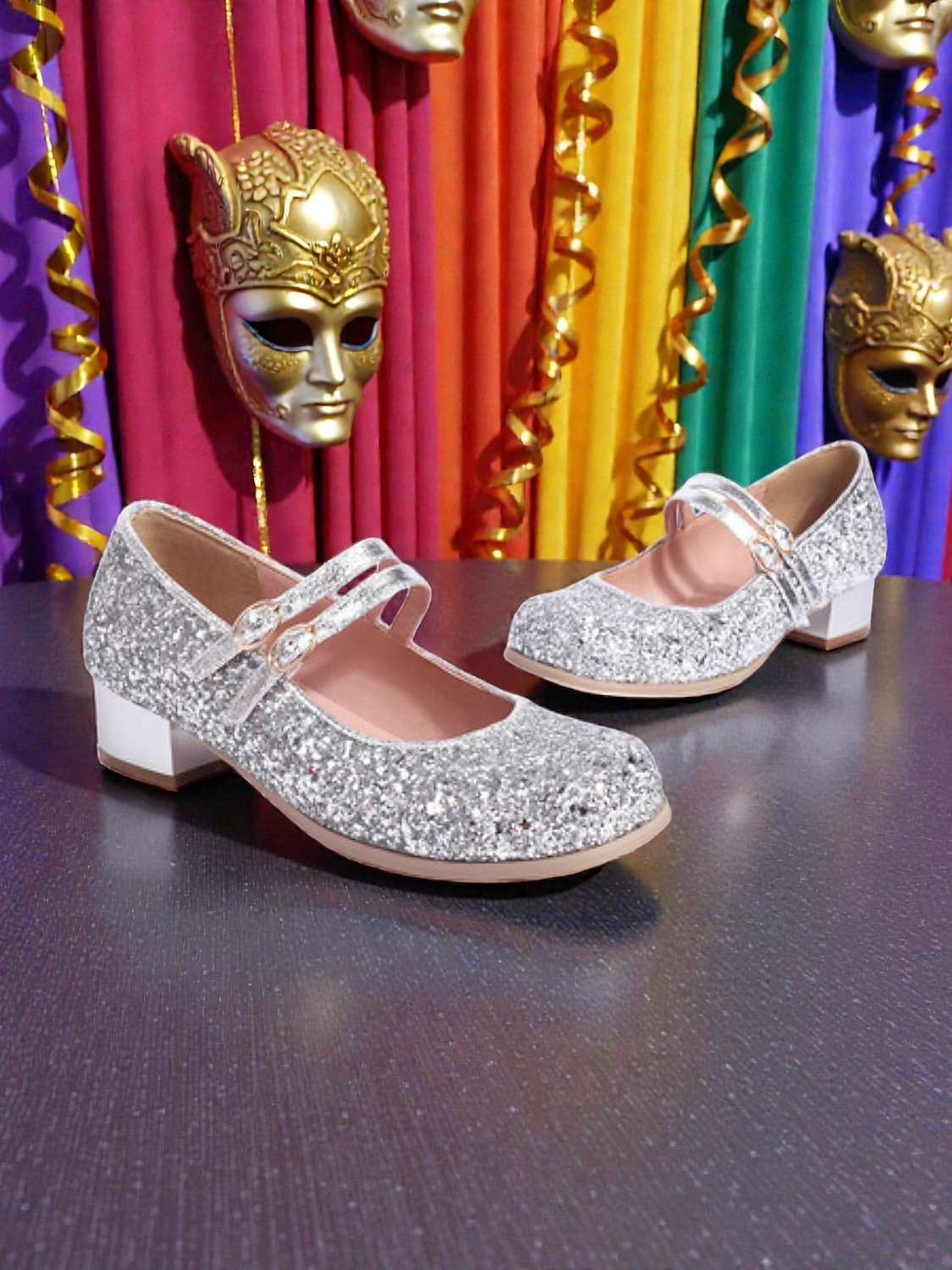 Damen Mardi Gras Glitzer Mary Jane Schuhe – Funkelnde Doppelriemen Niedrigblockabsätze festliche Karnevalsparty-Fußbekleidung für Umzugsteilnehmer Tänzerinnen und Feier-Outfits 2026 - $54.99 –P5