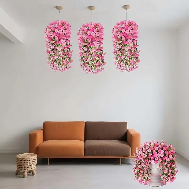 8 stuks kunstmatige hangende roze windbloemen, hangende klimplanten met bloemen, gemaakt van duurzaam plastic, geschikt voor veranda, bruiloft, kerst, Thanksgiving, paasdecoraties - het hele jaar door 2026 - $25.99 –P7