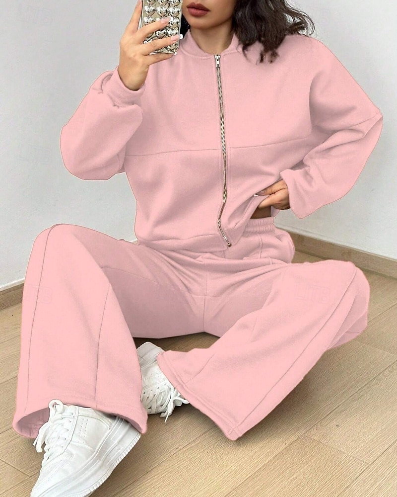 Per donna Tuta Set di Pantaloni Bolero Top Manica Lunga Collo alla coreana Tinta unica Coulisse Moda Streetwear Casuale Quotidiano All'aperto Nero Rosa Azzurro cielo Primavera Vestibilità regolare del 2026 a $49.99 –P9