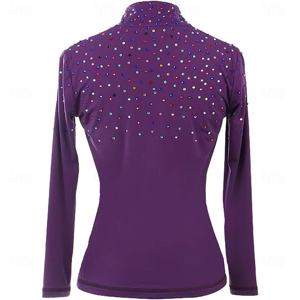 2026年 フィギュアスケート フリース ジャケット レディース ガールズ アイススケート ジャケット トップ パープル ストレッチ トレーニング 競技 スケートウェア 保温 暖かい クリスタル/ラインストーン 長袖 アイススケート フィギュアスケート  コレクション – $106.99 –P3