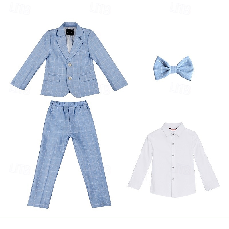 Costume quatre pièces pour garçon d'honneur, avec blazer. & pantalon  &chemises &Costume garçon avec cravate, tenue formelle, décontractée, pour les fêtes en extérieur, mode, basique, à carreaux, de 2026 ? $54.99 –P4
