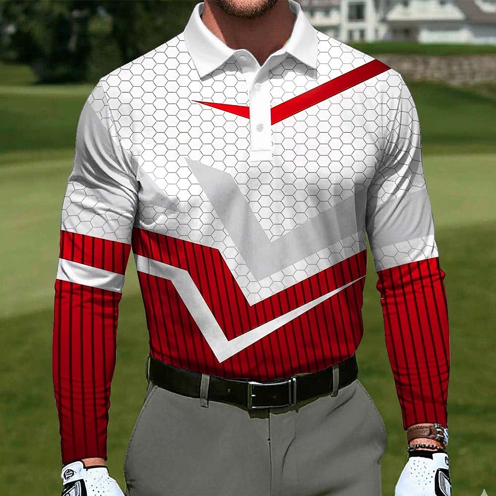 Per uomo Geometrico Golf Polo Sportivi Manica Lunga Magliette polo Bavero Casual All'aperto Athleisure Abbigliamento quotidiano Stampa 3D Bottoni Primavera Autunno Blu Giallo Rosso del 2026 a $22.99 –P4
