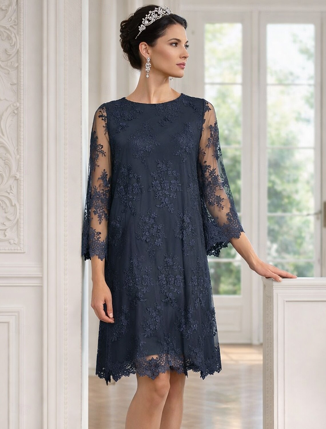 Sheath Column Short Mini Party Dress Cocktail Dress Wedding Guest Dress Mother of the Bride Dress 3/4 Length Sleeve Jewel Neck Elegant Wedding Guest Wedding Party Lace Tulle with Appliques 2026 - $157.99 Sheath Column Short Mini Party Dress Cocktail Dress Wedding Guest Dress Mother of the Bride Dress 3/4 Length Sleeve Jewel Neck Elegant Wedding Guest Wedding Party Lace Tulle with Appliques 2026 - $157.99
