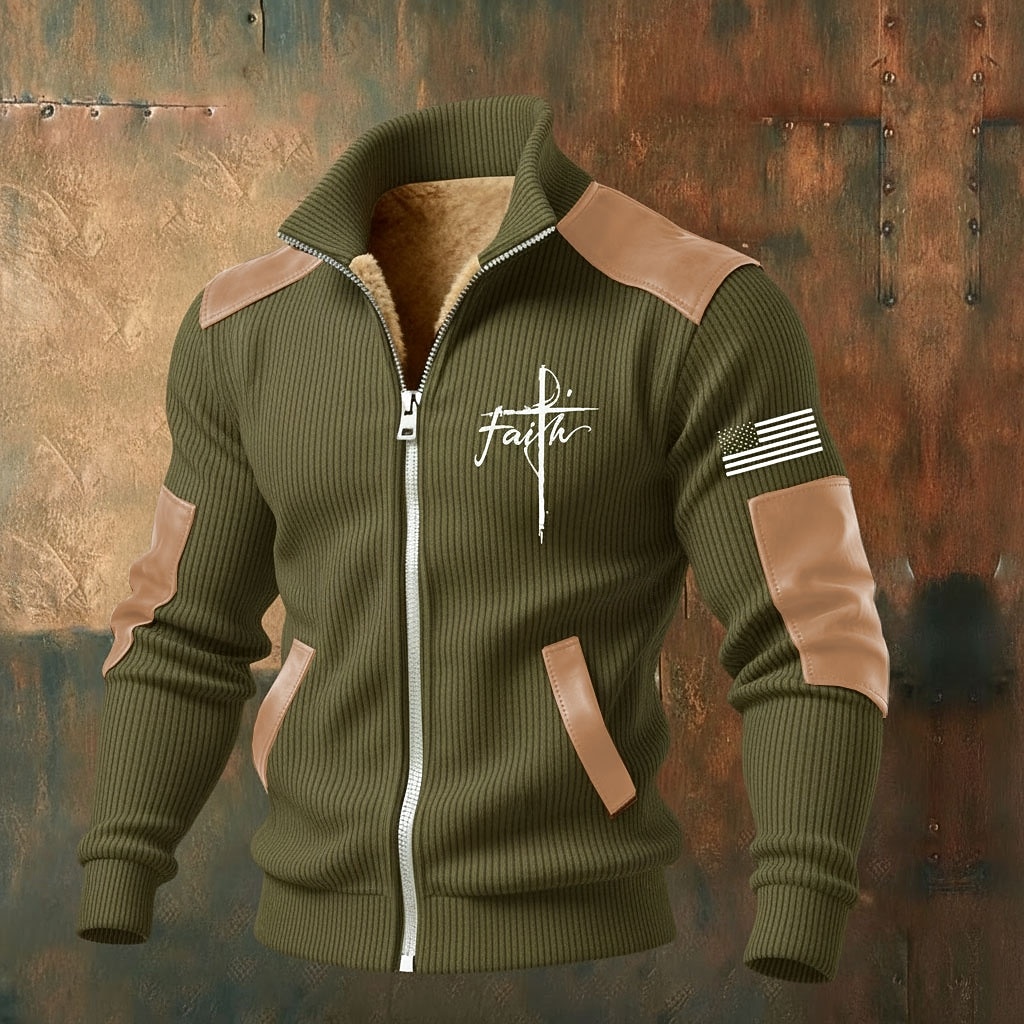 Miesten Täysi vetoketjullinen huppari Fleecetakki Fleece -huppari Musta Valkoinen Armeijan vihreä Laivaston sininen Ruskea Pystykaulus Risti Usko Tasku Keinonahkaiset aksentit Urheilu ja ulkoilu 2026 - $75.99 –P5