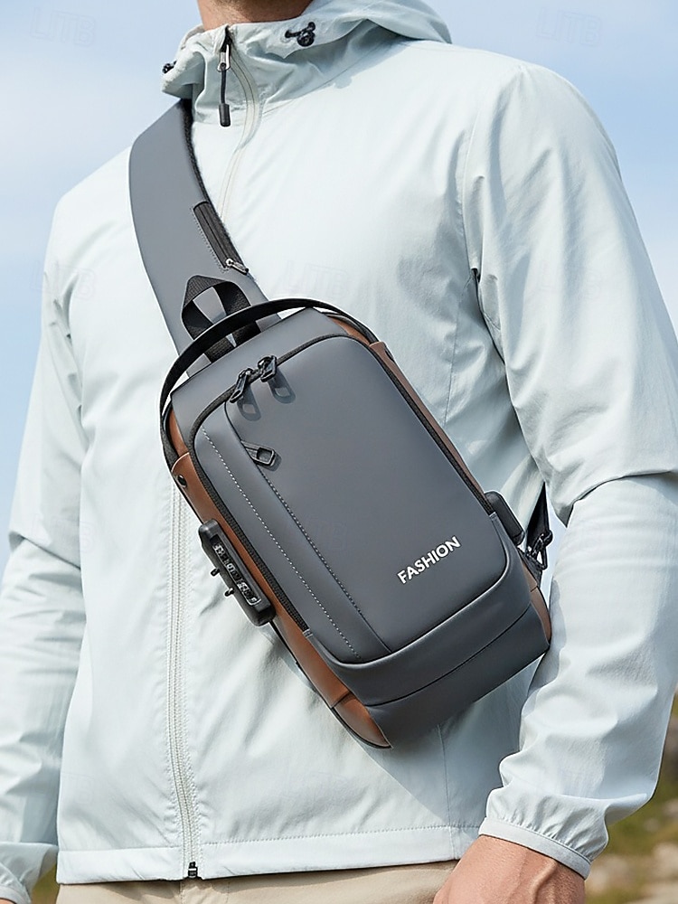 Herrväska i flerfärgad nylon för resor, vandring och friluftsliv - vattentålig axelväska med extern USB-port 2026 - $19.99 –P1