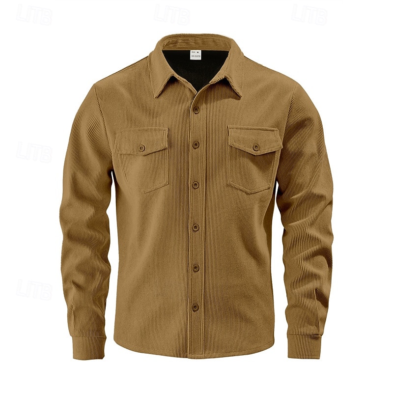 Hombre Camisa Camisa casual Camisa de playa Camisa de Pana Abotonar la camisa Negro Marrón Verde Ejército Albaricoque Gris Manga Larga Color sólido Diseño Diario Vacaciones Bolsillo Ropa Moda Casual 2026 - $36.99 –P8