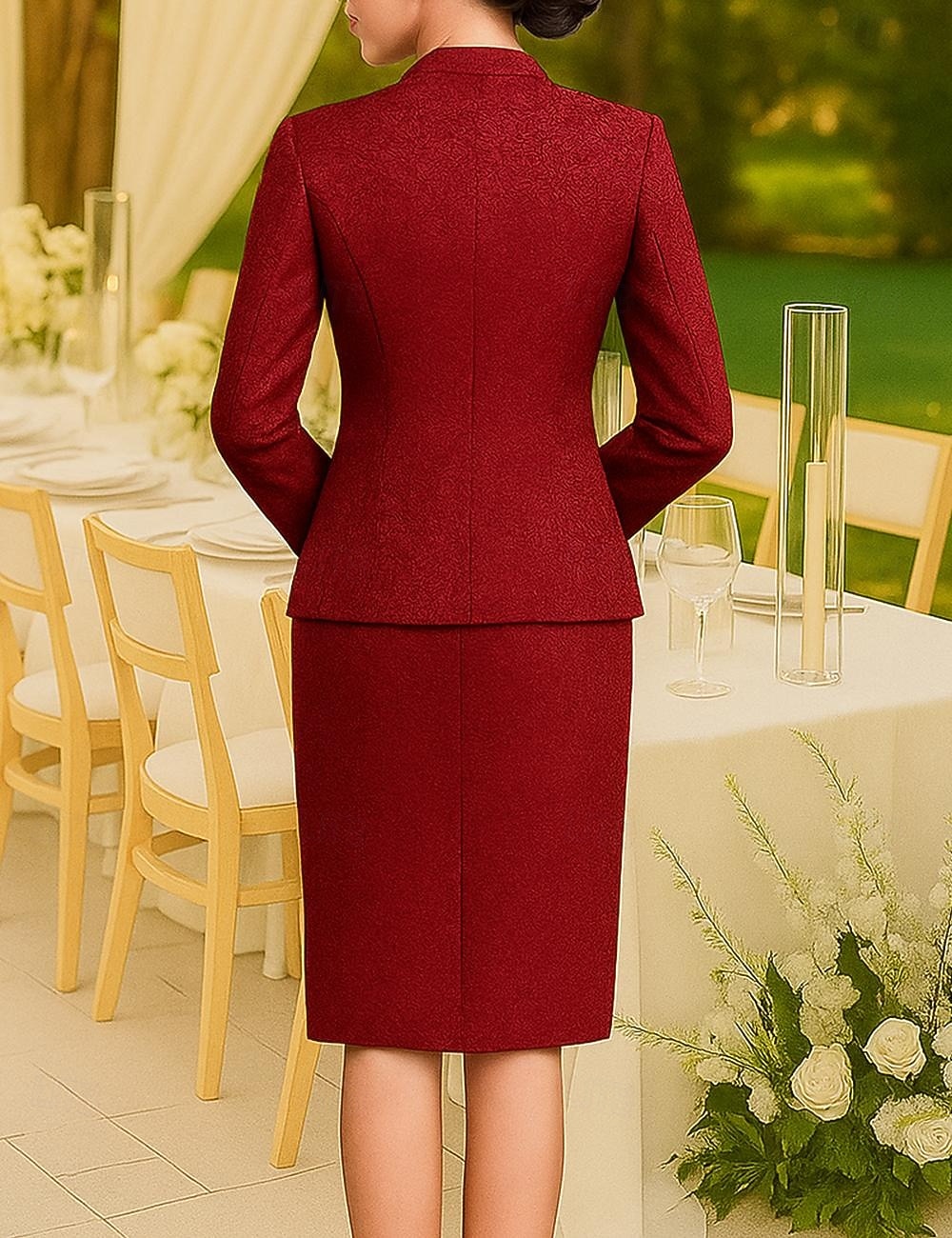 Two Piece Sheath Column Knee Length Prom Dress Party Dress Cocktail Dress Mother of the Bride Dress Long Sleeve Crew Neck Elegant Vintage Party with Embroidery 2026 - $126.99 –P2