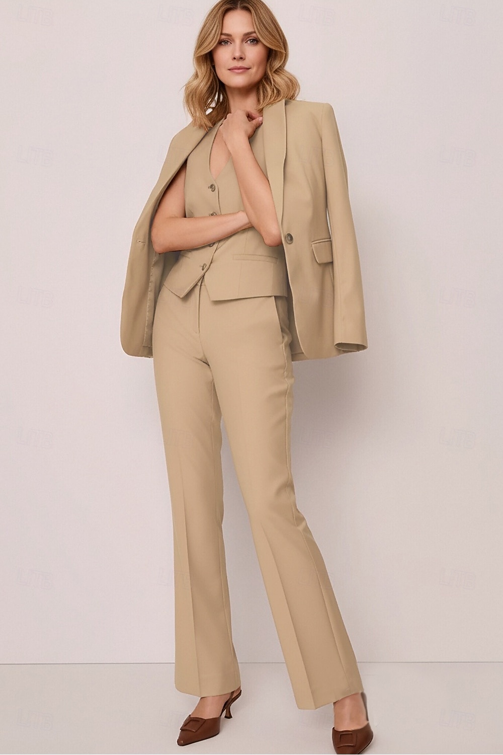Mujer Trajes de 3 piezas Coordinados Oficina Trabajo Formal Tejido elástico Elegante Vintage Sencillo Sin Mangas Manga Larga Muesca Cuello halter Recto 1 botón 2026 - $229.99 –P1