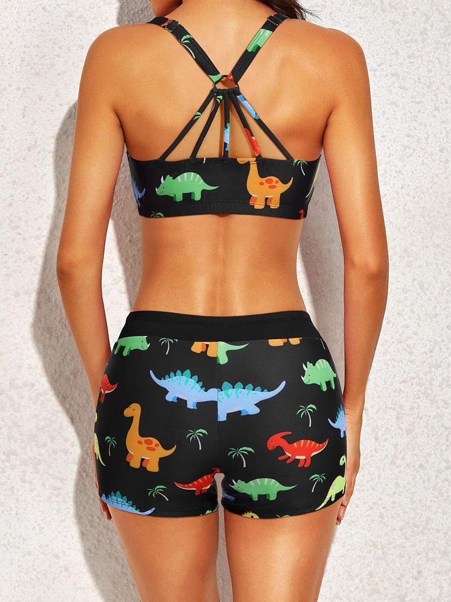 Costume da bagno a tre pezzi da donna tankini con pantaloni controllo pancia vita alta slim schiena scoperta vacanza mare con grafica floreale scollatura a U senza maniche del 2026 a $33.99 –P14