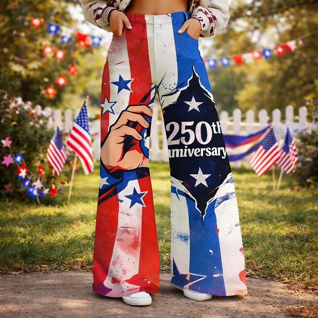 250-jähriges Jubiläum USA Retro Vintage 1970er Hose Hose mit weitem Bein Hippie Disco Hohe Taille Kostüm Damen Maskerade 4. Juli Party Unabhängigkeitstag Erwachsene Hose 2026 - $32.99 –P1
