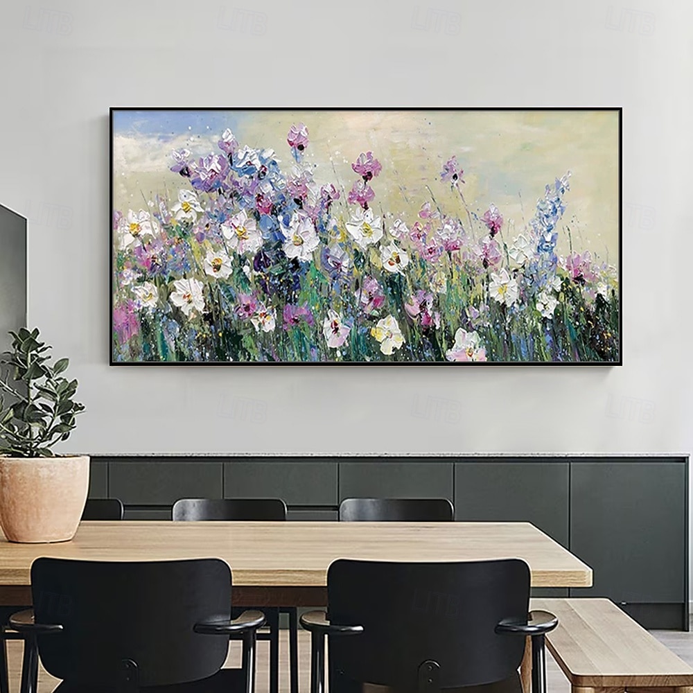 Handmade Oil Painting Hand Painted Horizontal Abstract Landscape Floral / Botanical Modern Rolled Canvas (No Frame) 2026 - $92.99 –P3