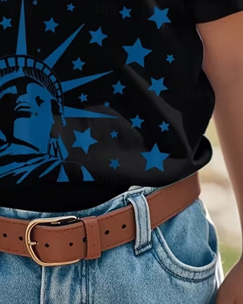 100% Baumwolle Kinder Mädchen Schwarz Grafik Freiheitsstatue 250-jähriges Jubiläum Amerikanische US-Flagge für Kinder T-Shirt Rundhalsausschnitt Kurzarm Urlaub Sport & Outdoor Alltagskleidung Aktiv 2026 - $19.99 –P8