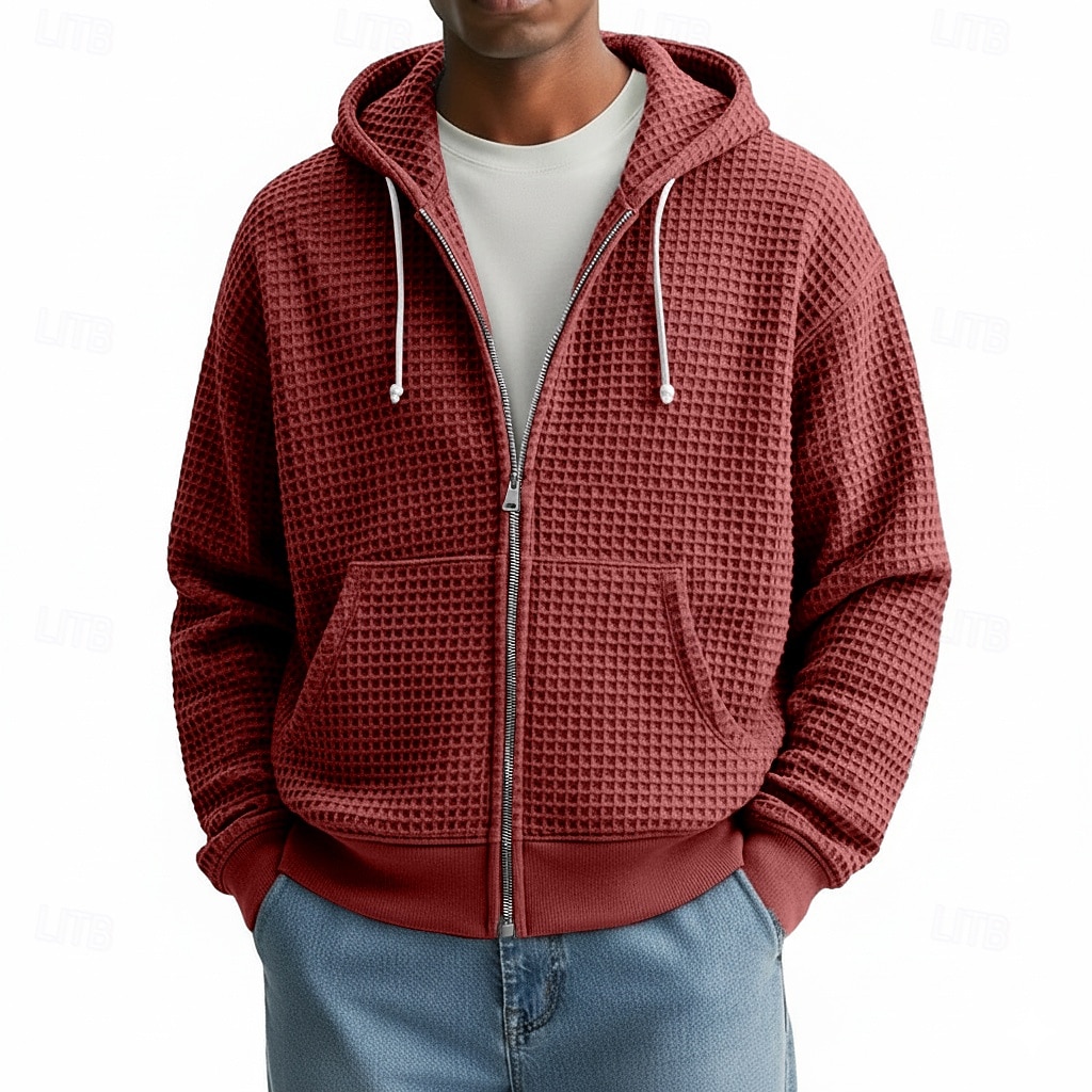 Per uomo Felpa con cappuccio Felpa con cappuccio a zip intera Felpa con cappuccio a nido d'ape Aalbicocca Bianco Rosso Blu marino Verde scuro Con Cappuccio Semplice Cerniera Testurizzato Casuale del 2026 a $34.99 –P3