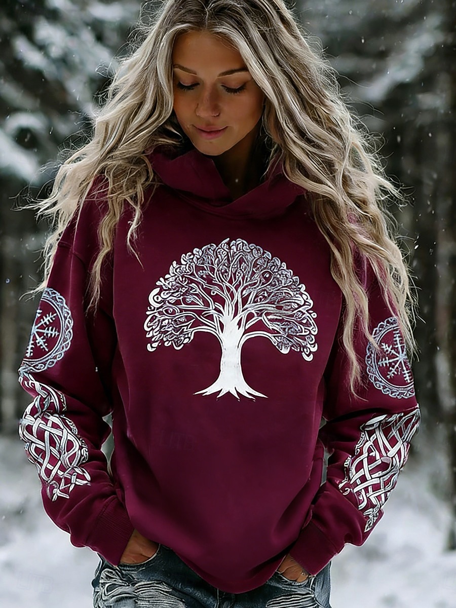 Per donna Felpa con cappuccio Stampato Grafico Geometrico Tribale Casual Manica Lunga Con Cappuccio Top Regolari Casuale Abbigliamento da sera Streetwear Blu Rosso violaceo Viola Verde Primavera del 2026 a $35.99 –P1