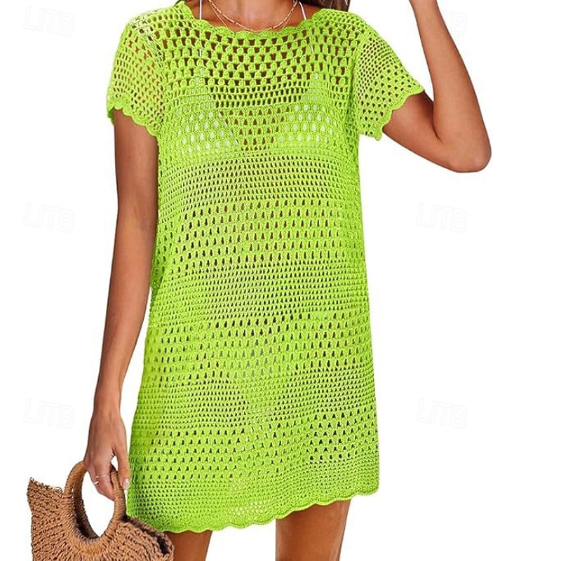 Damen Badeanzug Überwurf Bademode Ausschnitt Gehäkelt Urlaub Strandbekleidung Einfach Rundhals Kurze Ärmel Badeanzüge 2026 - $9.49 –P10