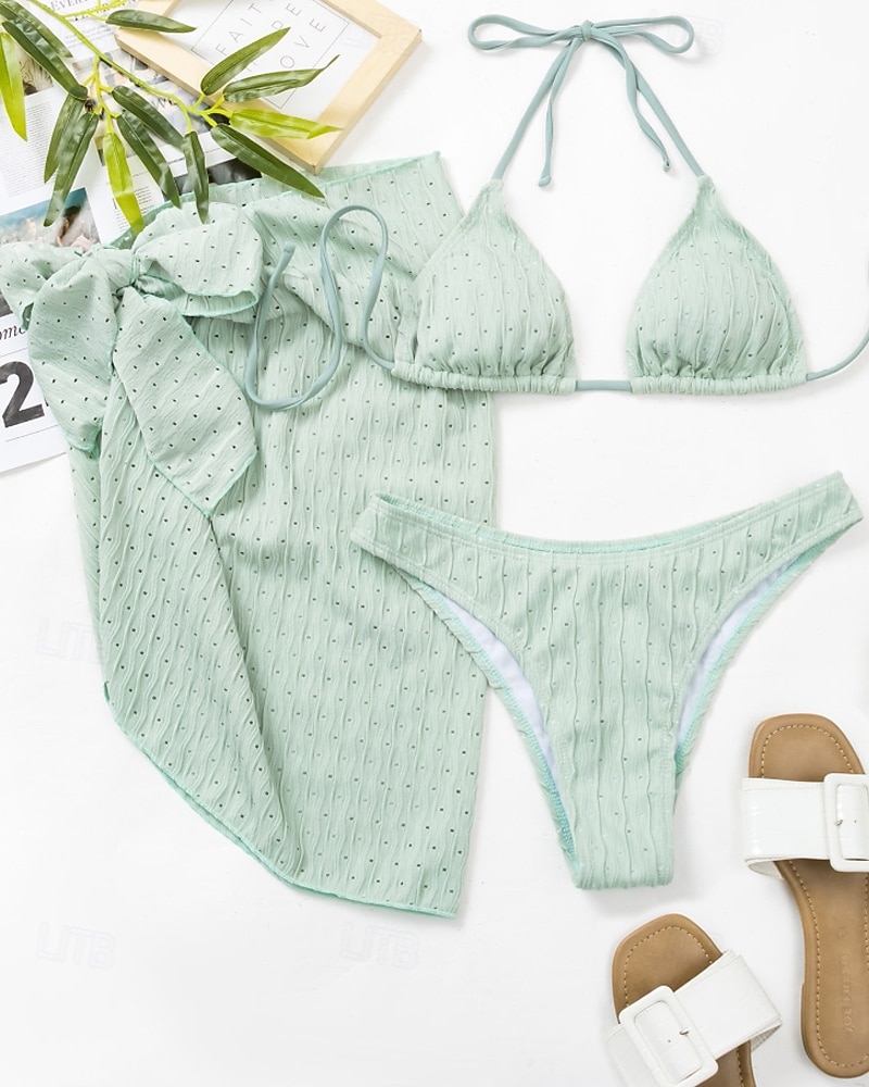 Pentru femei Costume de Baie Bikini Trei piese Fustă Costum de baie Fără Spate Costum de plajă Sexy Culoare solidă Gâtul halter Fără manșon Costume de baie 2026 - $18.49 –P3