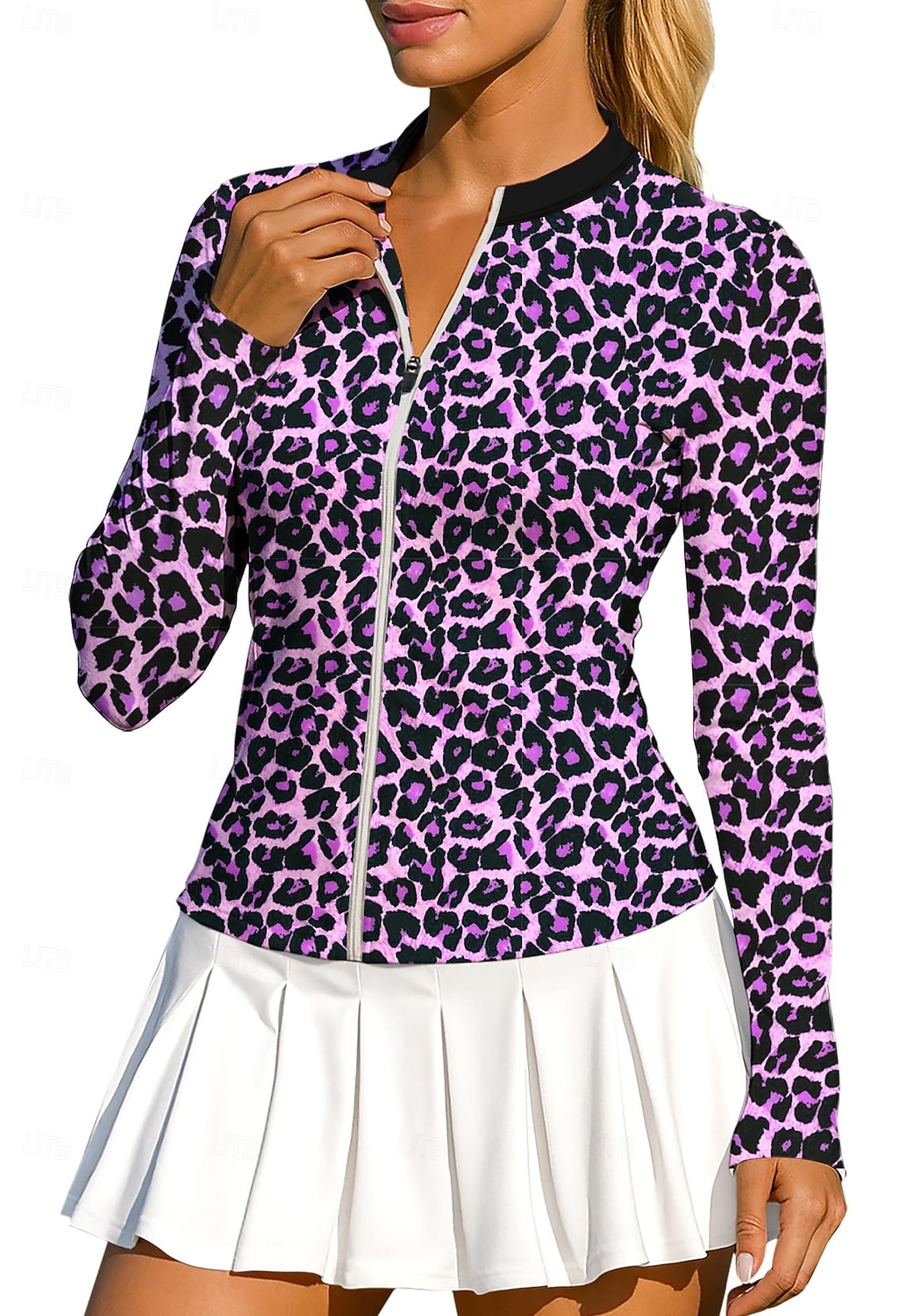 Femmes Animal Léopard Hauts Chemise T-shirt de sport T-shirt POLO manche longue Fermeture éclair Classique Sportif UPF50+ Résistant aux UV Entraîneur Protection UV Haute élasticité Pilates de 2026 ? $20.99 –P6