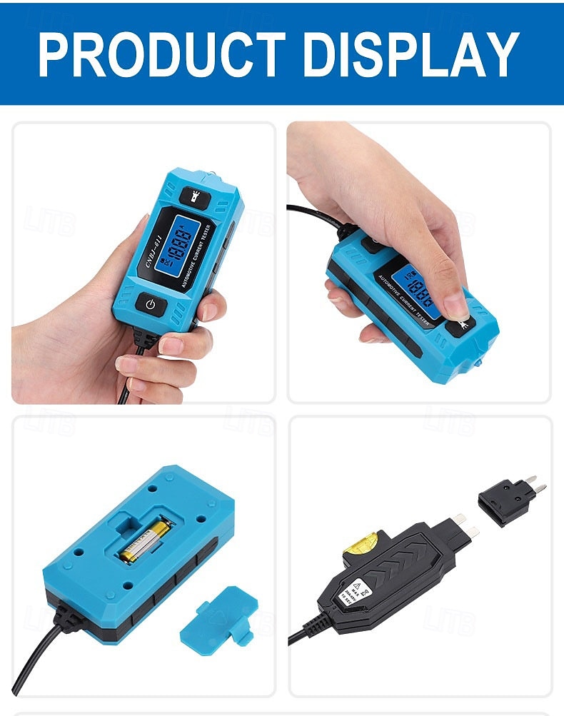 Bilkretstester, 611 sikringslekkasjedetektor, isolasjonsmateriale, batteridrevet, 36 V driftsspenning, med LCD-skjerm og forbelysningsfunksjonalitet, for bilelektrisk 2026 - $30.99 –P8