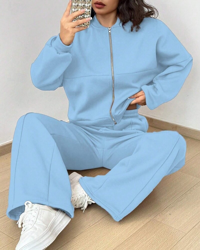 Per donna Tuta Set di Pantaloni Bolero Top Manica Lunga Collo alla coreana Tinta unica Coulisse Moda Streetwear Casuale Quotidiano All'aperto Nero Rosa Azzurro cielo Primavera Vestibilità regolare del 2026 a $49.99 –P17