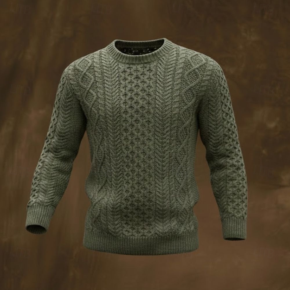 Suéter irlandés para hombre, suéter de punto, suéter de punto con cable acanalado, tops regulares, de punto, liso, cuello redondo, vintage, para mantener el calor, ropa de uso diario, ropa para salir, prendas de vestir, otoño e invierno 2026 - $44.99 –P5