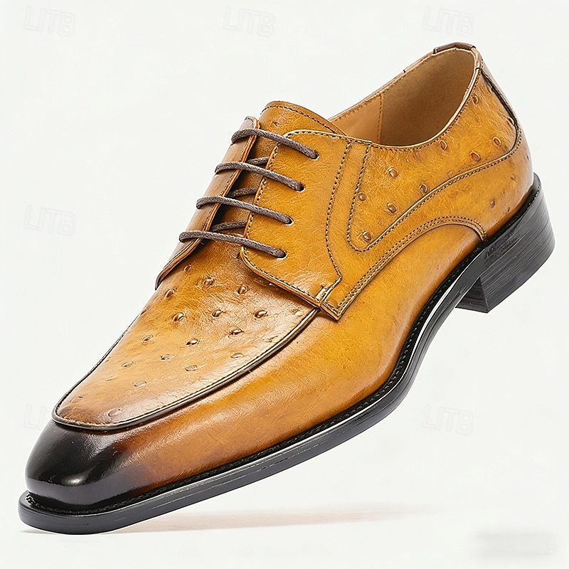 Men's Tan Leather Brogue Lace-Up Shoes, Classic Wedding Shoes for Groom and Groomsmen, Ideal for Formal Weddings and Semi-Formal Wedding Occasions 2026 - $84.99 –P1