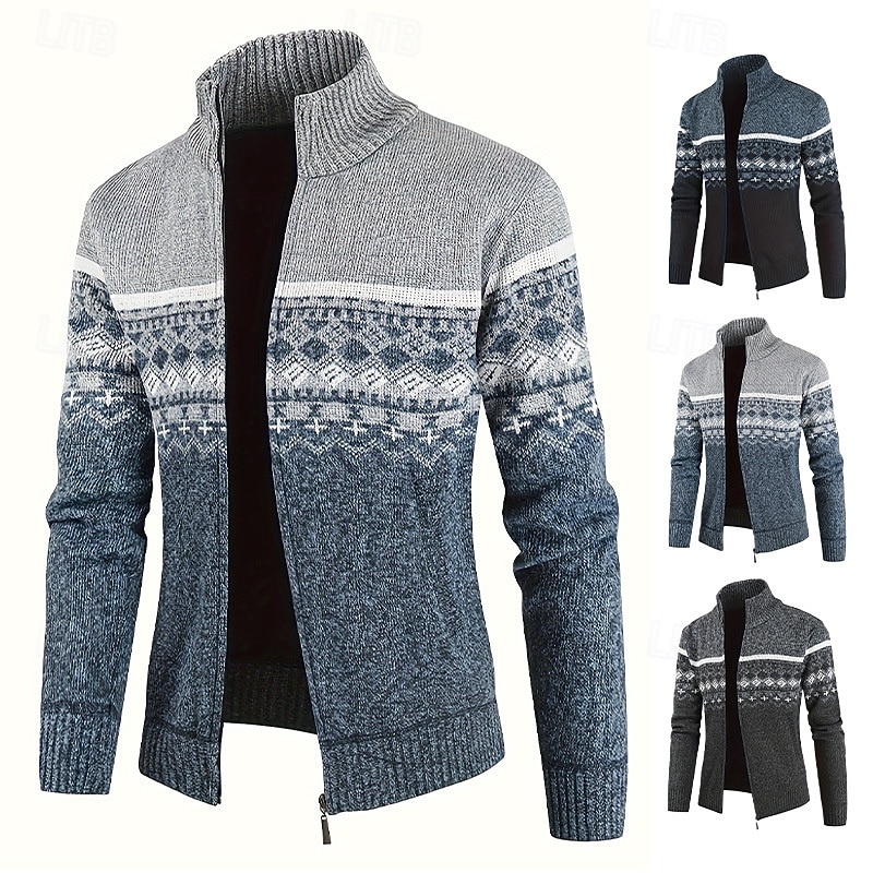Per uomo Felpa Cardigan Maglione con Zip A Coste Maglia Top Regolari Lavorato a maglia Geometrico Collo Alto Neutro Moda Casuale Abbigliamento quotidiano Abbigliamento Autunno Inverno Blu Grigio del 2026 a $37.99 –P1