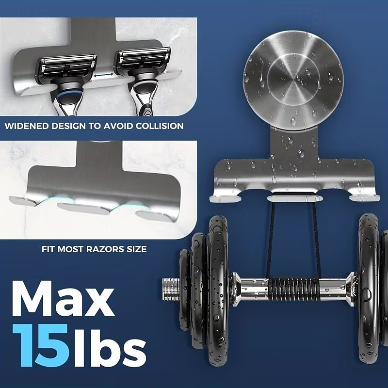 Wytrzymały uchwyt na maszynkę do golenia ze stali nierdzewnej o wadze 15,43 funta do prysznica - uchwyt ścienny do łazienki ze stali nierdzewnej 304, odporny na uszkodzenia, zdejmowany haczyk na 2026 - $16.99 –P3