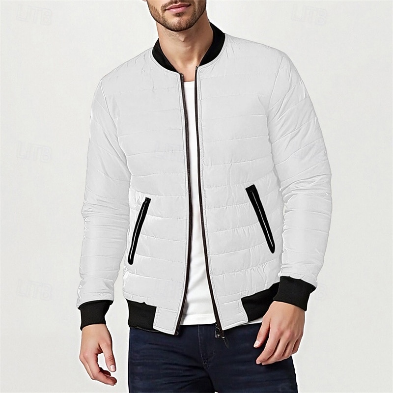 Men's Winter Coat Puffer Jacket Padded Pocket Quilted Polyster Casual Daily Outdoor Regular Fashion Streetwear Thermal Warm Winter Solid Color Blue Dark Grey Wine Black Puffer Jacket 2026 - $30.99 –P23