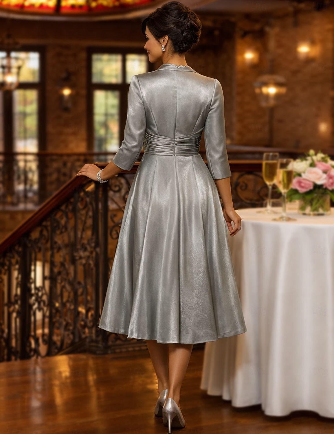 Duas Peças Linha A Longuette Vestido de convidada de casamento Vestido Para Mãe dos Noivos Manga 3/4 Decote Quadrado Elegante Vintage Tamanhos Grandes Convidado do casamento Vestidos de jaqueta com de 2026 por $172.99 –P5