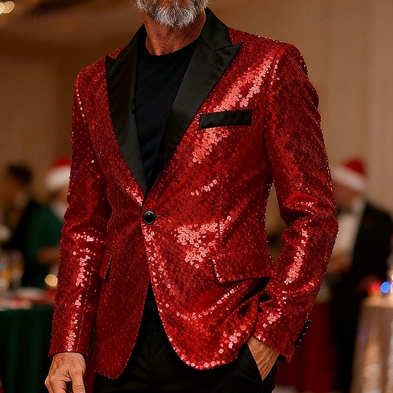 Per uomo Blazer Cocktail party Ricevimento di matrimonio Moda Casual Primavera & Autunno Poliestere Semplice Tasca Bottoni Confortevole Monopetto Giacca Rosso Oro Verde del 2026 a $60.99 –P3