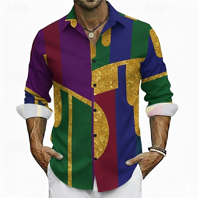 Herreskjorte med grafikk for karnevalfestivalen – brasiliansk og Mardi Gras-feststil 2026 - $27.99 –P1