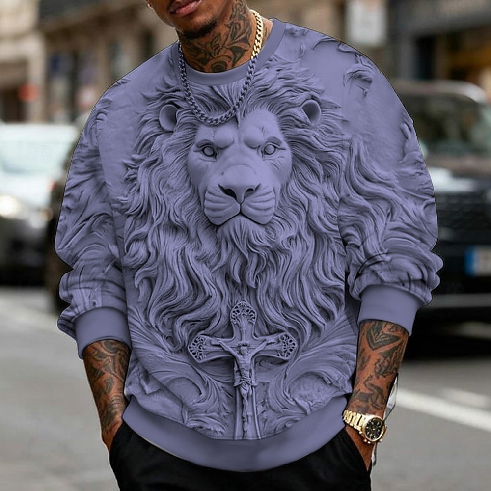 Voor heren 3D Print Leeuw 3D-afdrukken Sweatshirt Stijlvol Casual Lange mouw Strakke ronde hals Vakantie Feest Lahja blauw Geel Paars Grijs Ronde hals 3D Alle seizoenen Ontwerper S M L XL XXL XXXL 2026 - $32.99 –P4