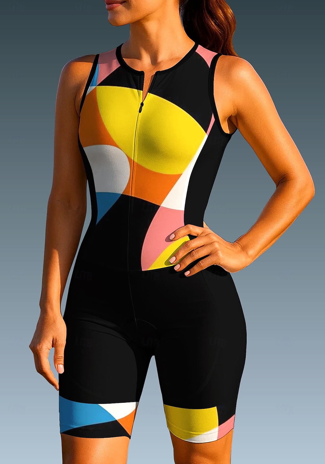 Γυναικεία Φανέλα ποδηλασίας Ολόσωμη στολή για τρίαθλο Ντάουνιλ Τζέρσεϋ Αμάνικο Καλοκαίρι Άνοιξη Φθινόπωρο Μαύρο / Κίτρινο Γεωμετρικό Καμπύλη Αστείος Ποδήλατο 2026 - $44.99 –P3
