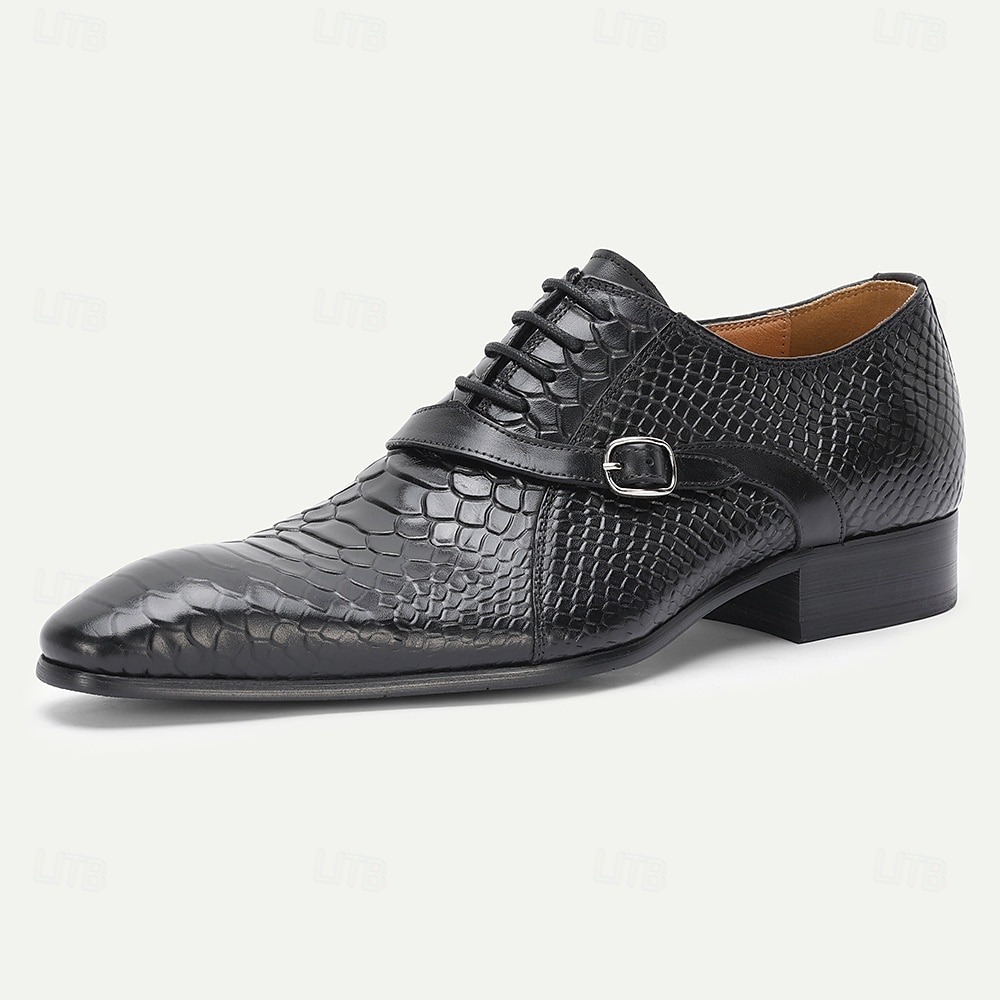 Svarte herresko med krokodillemønster og munkreim – premium skinn med klassisk design, perfekt for bryllup, formelle anledninger og kontorantrekk 2026 - $109.99 –P3