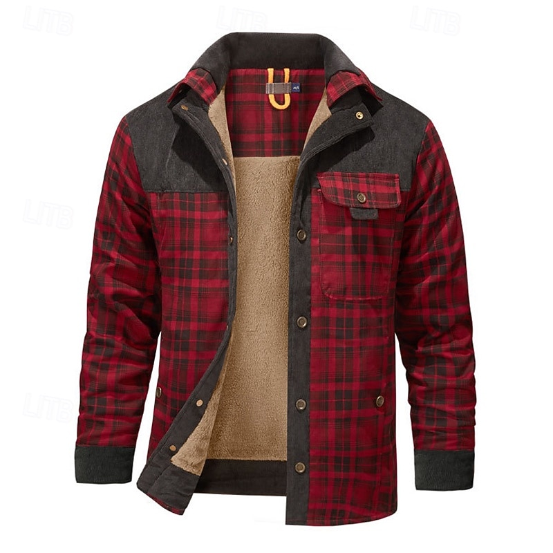 Per uomo Cappotto Invernale Giacca in Pile Giacca Casual Casuale Quotidiano Calore Termico Tasca Bottonato Autunno Inverno Plaid Streetwear Quotidiano Colletto Mao Regolare Rosso Verde scuro Marrone del 2026 a $72.99 –P1