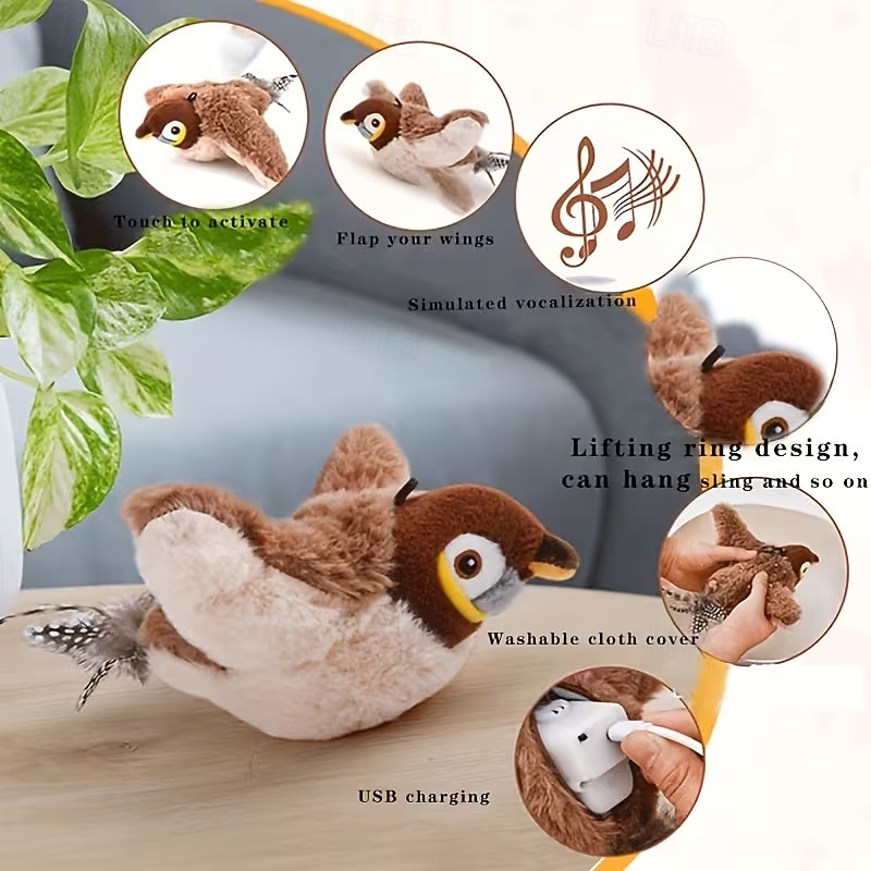 Jouet oiseau couineur rechargeable pour chats &Chiens - jouet interactif pour animaux de compagnie, conçu avec des plumes artificielles résistantes, un effet sonore réaliste et rechargeable par USB. de 2026 ? $24.99 –P6