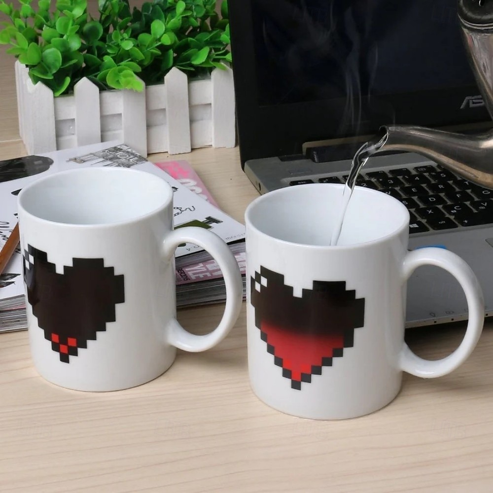 Taza de corazón de píxeles que se transforma, taza de amor, regalo de San Valentín, taza que cambia de color y reacciona al calor: regalo divertido para café, chocolate caliente, &bebidas calientes 2026 - $16.99 –P6