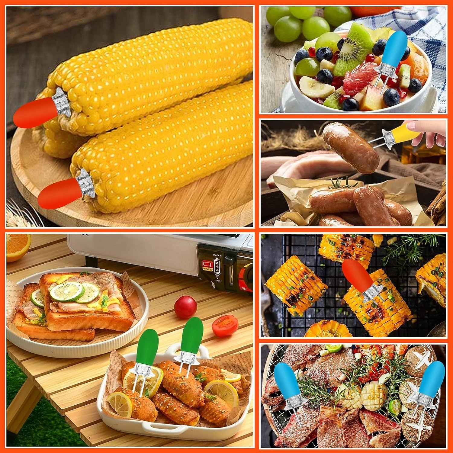 10 st majskolvshållare i rostfritt stål med spettgafflar och sammankopplade designer för hemmamatlagning, camping och grillfester (flerfärgade) 2026 - $11.99 –P2