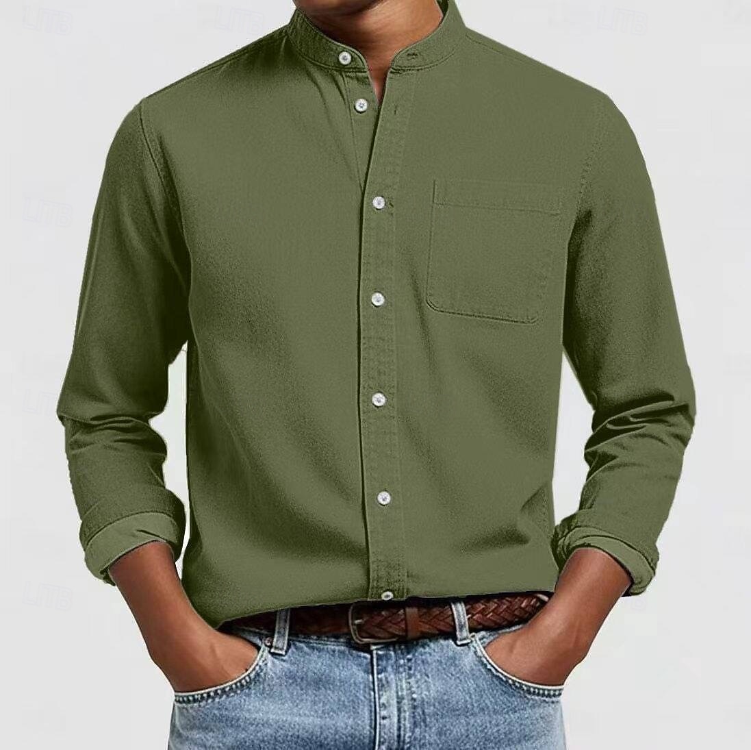 Herren Hemd Freizeithemd Stehkragenhemd Weiß Rosa Marineblau Grün Kaki Langarm Einfach Mandarinkragen Henley Lässig Outdoor Tasche Bekleidung Polyester Neutral Mode Täglich 2026 - $22.99 –P6