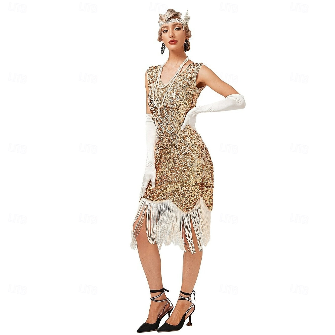 Ordító 20-as évek 1920-as évek Térdig érő Ruhák Esküvői mulatság Legénybúcsú Szabályos Ujjatlan A nagy Gatsby Charleston Esküvői Vendég Flitter Rojt V-alakú Jelmez Női Farsang Álarcos mulatság Estély 2026 - $55.99 –P2