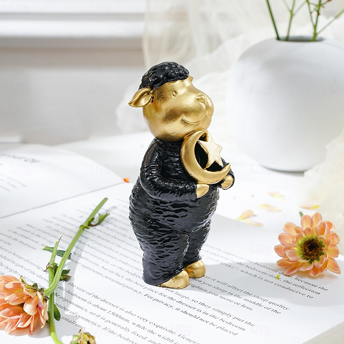 Ramadan Sheep Figurine, Black & White Resin Sheep Holding Moon & Star, Hand-Painted Decorative Ornament for Eid al-Fitr, Eid al-Adha, Ramadan Home Décor, Gift for Family & Celebration 2026 - $15.99 –P6