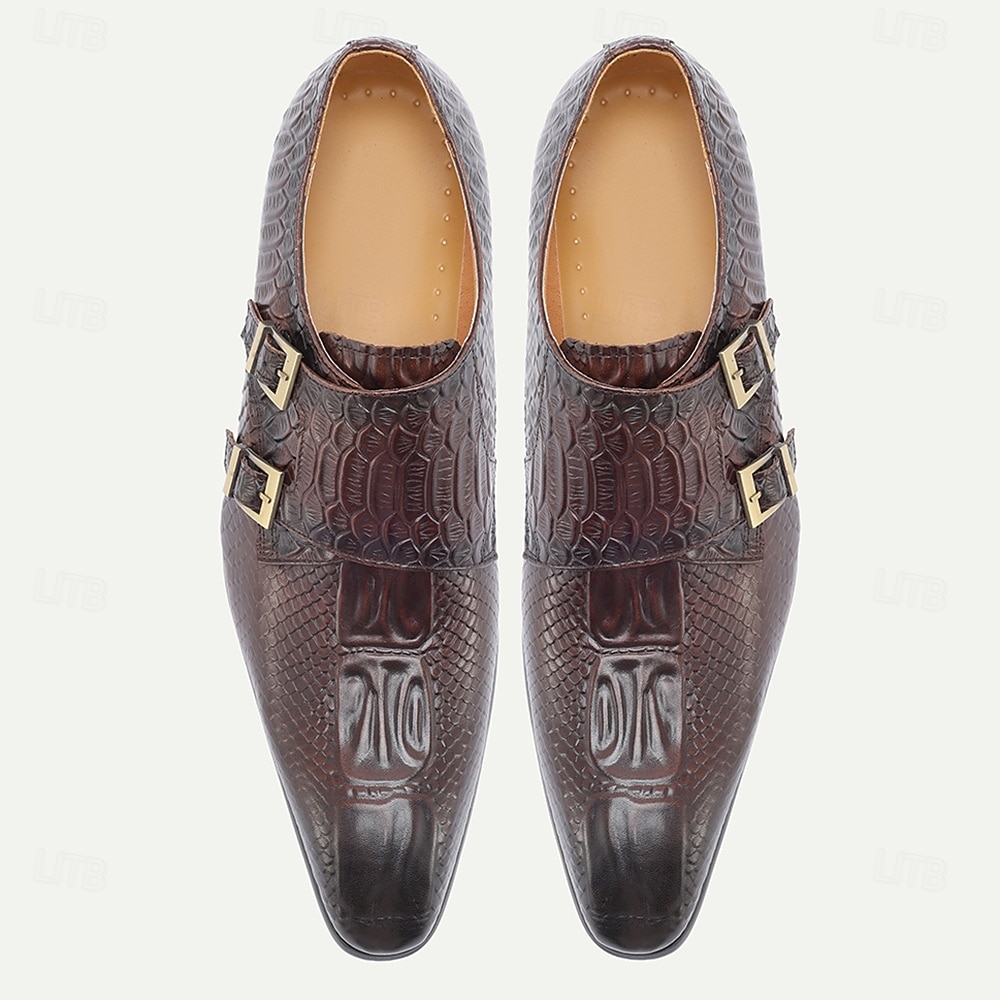 Men's Brown Crocodile Print Monk Strap Shoes – Premium Leather with Stylish Buckle Design, Perfect for Weddings, Formal Events and Office Wear 2026 - $94.99 –P6